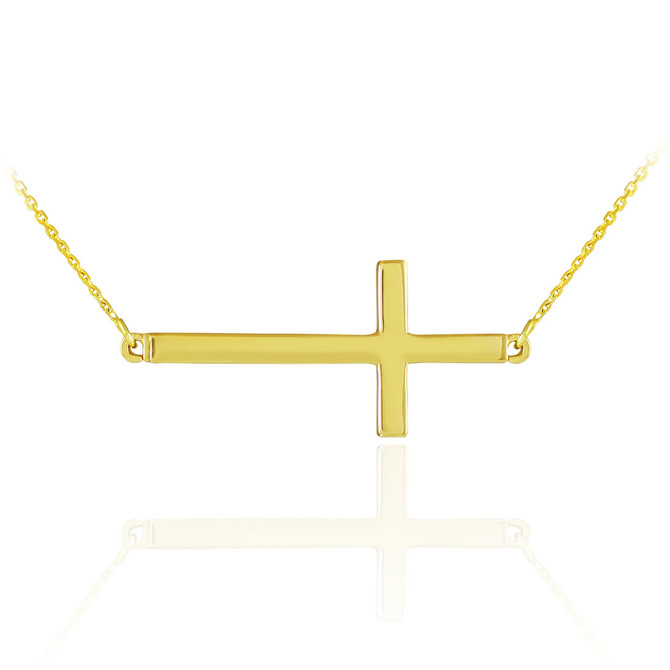 14K Solid Gold Sideways Cross Necklace