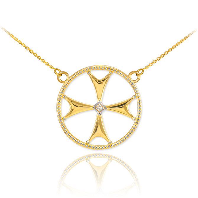 14k Gold Diamond Maltese Cross Necklace