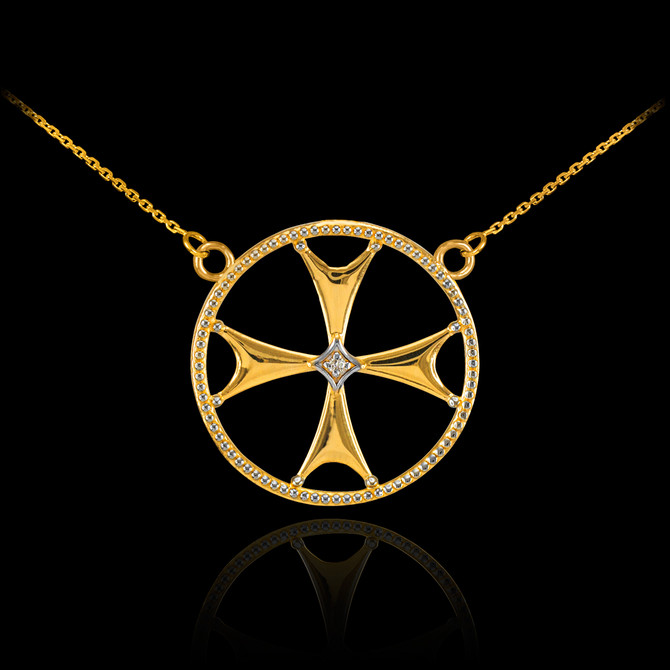 14k Gold Diamond Maltese Cross Necklace