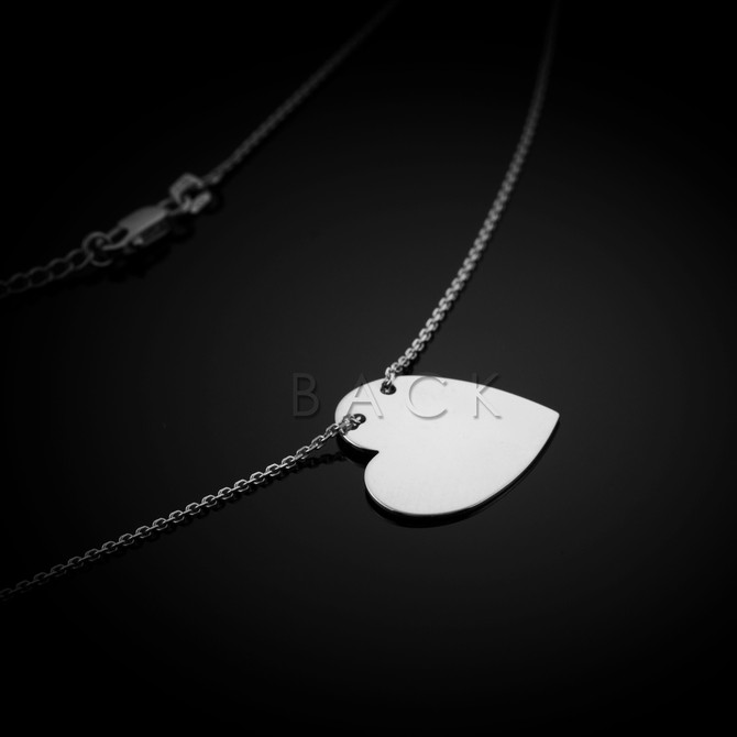 14k Solid White Gold Heart Necklace