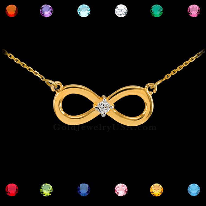 14K Gold Infinity CZ Birthstone Necklace