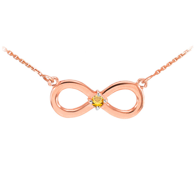14K Rose Gold Infinity CZ Birthstone Necklace