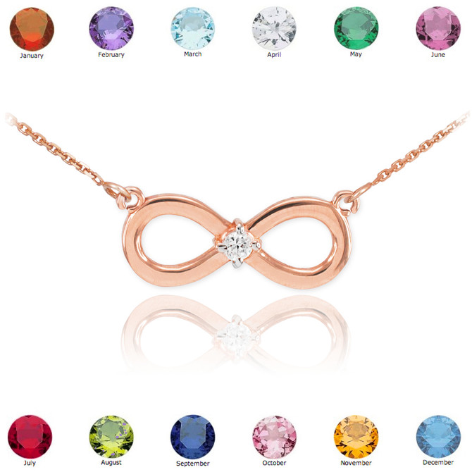 14K Rose Gold Infinity CZ Birthstone Necklace