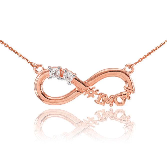 14K Rose Gold Infinity #1MOM Necklace with Dual CZ Birthstones