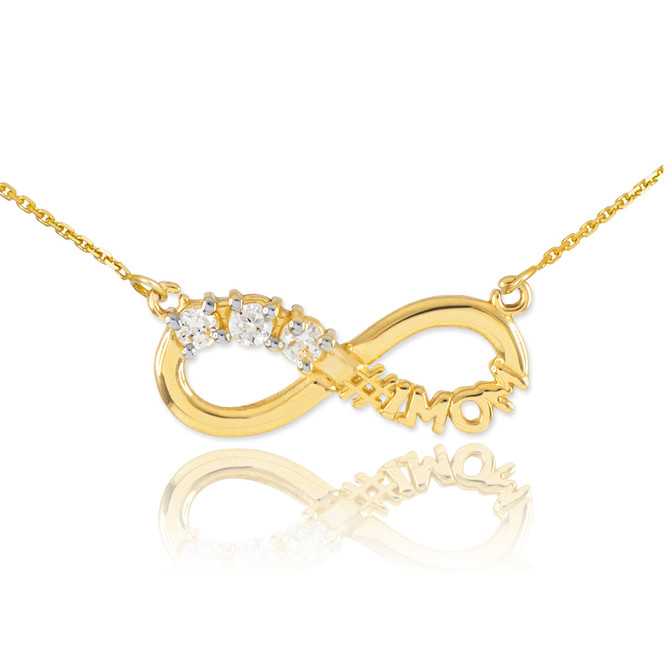14K Gold Infinity #1MOM Necklace with Triple CZ Birthstones