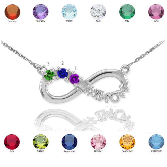 14k White Gold Infinity #1MOM Necklace with Triple CZ Stones