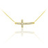 14K Gold Sideways Diamond Cute Curved Cross Necklace