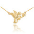 14k Gold Hummingbird with Diamond Flower Necklace