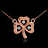 14K Rose Gold 3-Leaf Diamond Shamrock Clover Necklace