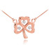 14K Rose Gold 3-Leaf Diamond Shamrock Clover Necklace