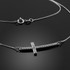 14K White Gold Sideways Diamond Curved Cross Pendant Necklace