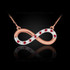 Rose Gold diamond infinity necklace with rubies.