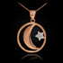 Rose Gold Crescent Moon with Diamond Star Islamic Pendant Necklace