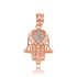Rose Gold Diamond Filigree Hamsa Pendant Necklace
