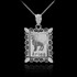 Polished White Gold Aries Zodiac Sign Rectangular Pendant Necklace