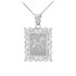 White Gold Gemini Zodiac Sign Filigree Square Pendant Necklace