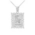 White Gold Capricorn Zodiac Sign Filigree Square Pendant Necklace