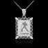 Polished White Gold Aquarius Zodiac Sign Rectangular Pendant Necklace
