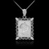 White Gold Pisces Zodiac Sign Filigree Square Pendant Necklace