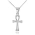 White Gold Egyptian Ankh Cross Charm Necklace