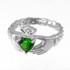 White Gold Celtic Band Emerald Green CZ Claddagh Ring