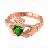 Rose Gold Celtic Band Emerald Green CZ Claddagh Ring