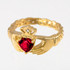Gold Celtic Band Ruby Red CZ Claddagh Ring