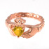 Rose Gold Celtic Band Citrine CZ Claddagh Ring