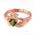 Rose Gold Celtic Band Peridot CZ Claddagh Ring