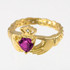Gold Celtic Band Alexandrite CZ Claddagh Ring