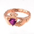 Rose Gold Celtic Band Alexandrite CZ Claddagh Ring