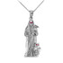 White Gold Santa Muerte Red CZ Pendant Necklace