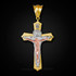 Tri-Tone Gold Holy Trinity Crucifix CZ Cross Pendant