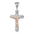 Two-Tone White Gold Holy Trinity Crucifix Cross CZ Pendant