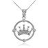 White Gold Quinceanera Crown Diamond Pendant Necklace
