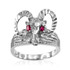 Textured White Gold Rams Head Red CZ Ring