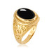 Gold Om Black Onyx Oval Gemstone Mens Ring