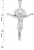 White Gold Diamod Cut CZ Crucifix Pendant