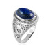 White Gold Om (Aum) Mantra Oval Lapis Lazuli Yoga Ring
