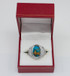 White Gold Jerusalem Cross Blue Copper Turquoise Statement Ring