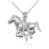 White Gold Running Mustang Stallion Horse Equestrian Pendant Necklace