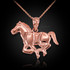 Rose Gold Running Mustang Stallion Horse Equestrian Pendant Necklace