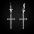 14K Polished White Gold Plain Tube Cross Earrings