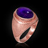 Rose Gold Textured Band Purple Amethyst Cabochon Statement Ring