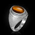 White Gold Textured Band Tiger Eye Cabochon Statement Ring