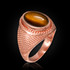 Rose Gold Textured Band Tiger Eye Cabochon Statement Ring