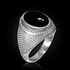 White Gold Textured Band Black Onyx Statement Ring