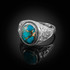 White Gold Lotus Yoga Mantra Blue Copper Turquoise Statement Ring