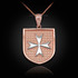 Two-Tone Rose Gold Knights Hospitaller Maltese Cross Badge Pendant Necklace