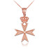 Rose Gold Maltese Cross Royal Crown Pendant Necklace